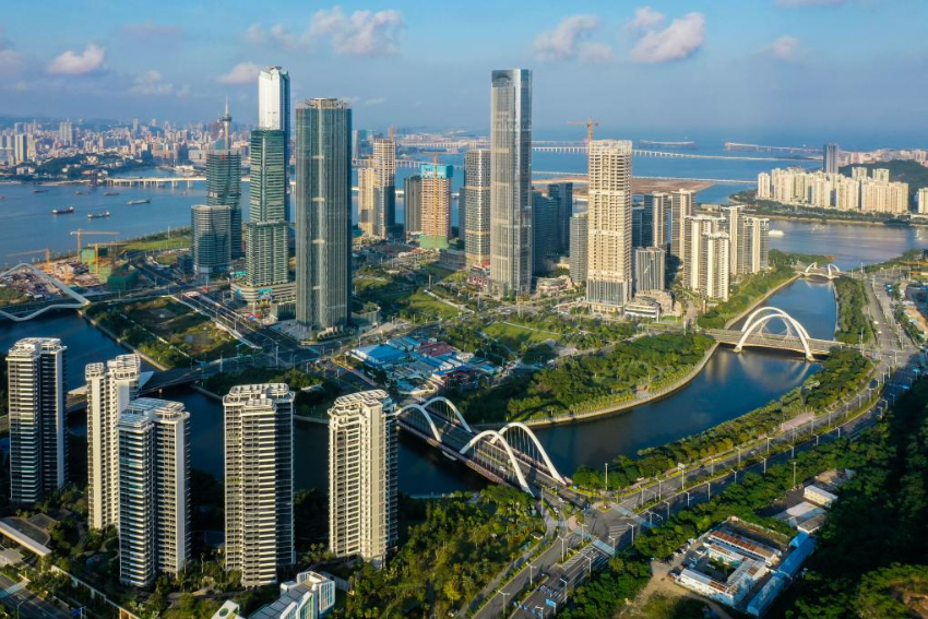 珠海橫琴金融島（2023年11月4日攝，無人機照片）。